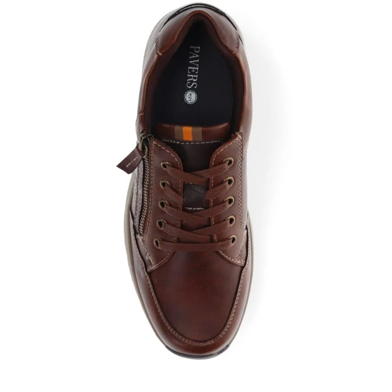 Wide Fit Leather Zip/Lace Trainers - WBINS40023 / 325 785 - Brown