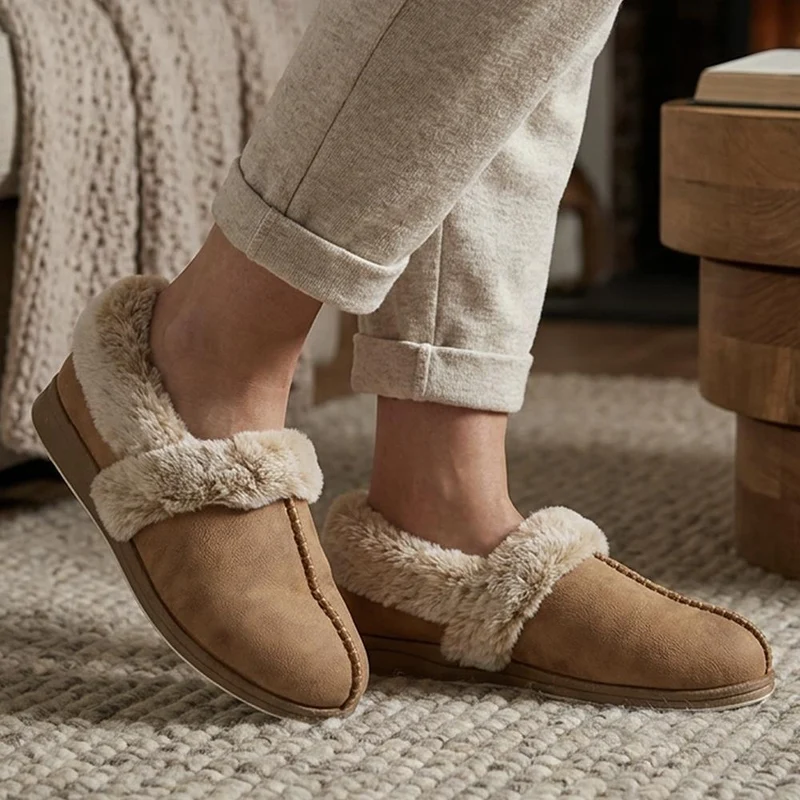 Wide Fit Hands Free Fur Lined Full Slippers - QING44003 / 329 843 - Chestnut