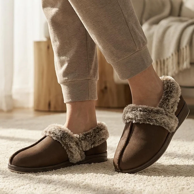 Wide Fit Hands Free Fur Lined Full Slippers - QING44003 / 329 843 - Chocolate