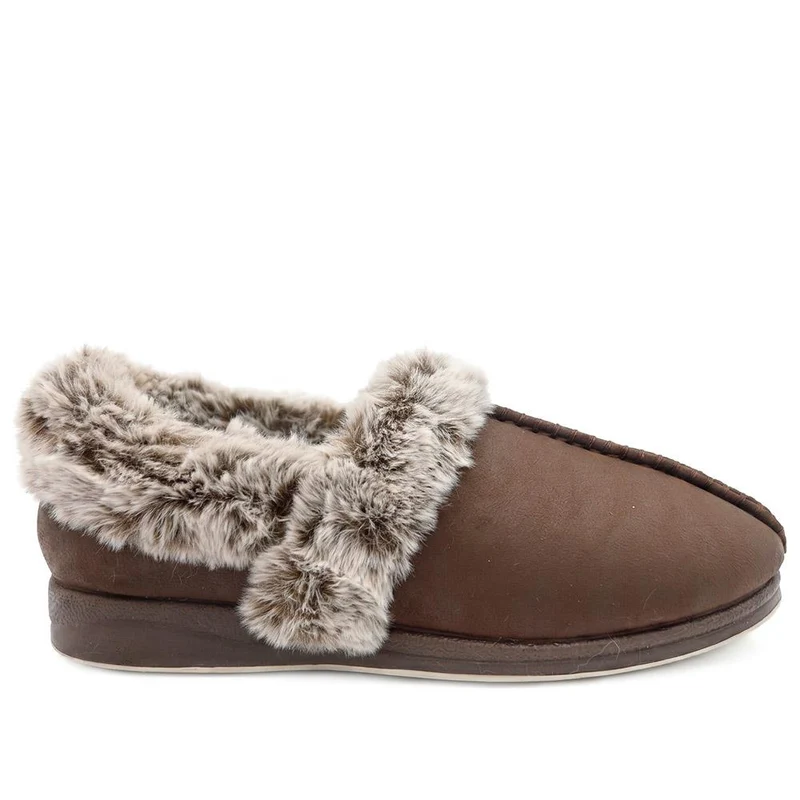 Wide Fit Hands Free Fur Lined Full Slippers - QING44003 / 329 843 - Chocolate