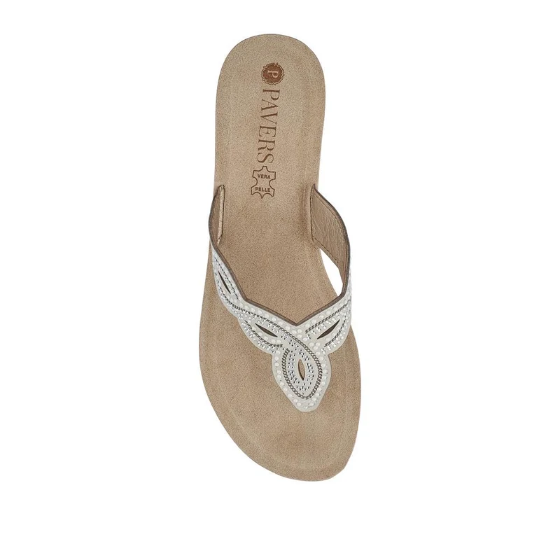 Embellished Wedge Toe Post Sandals - INB41026 / 327 353 - Beige