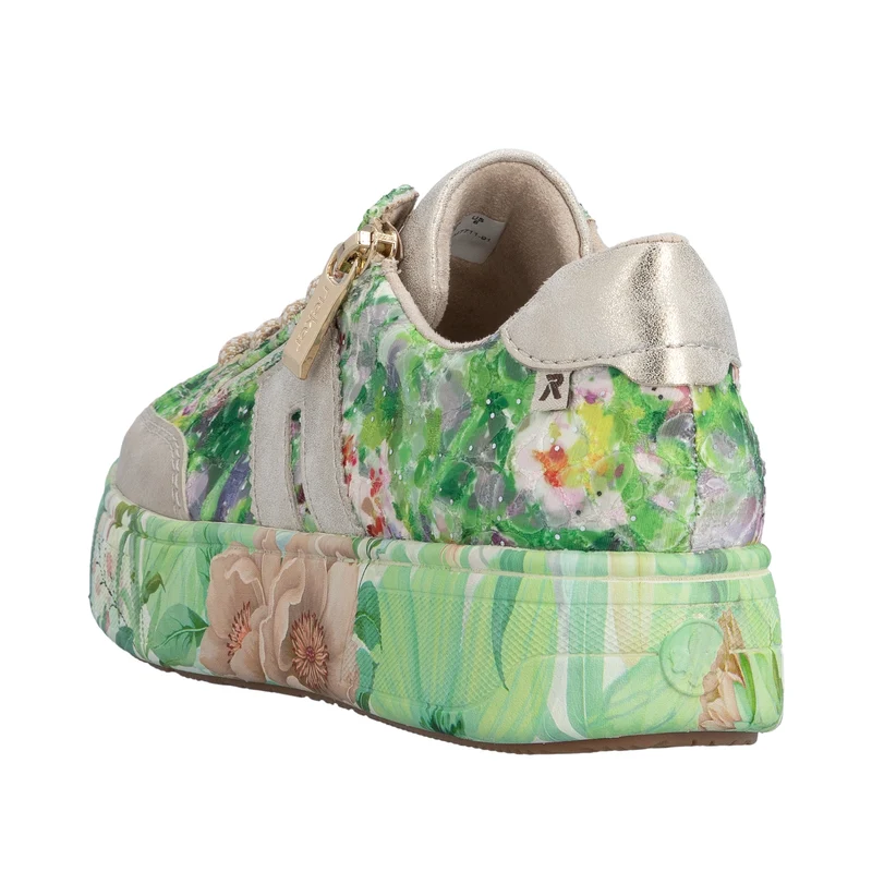 Rieker Damen-Plateau-Sneaker | Grün mit Blumenmuster