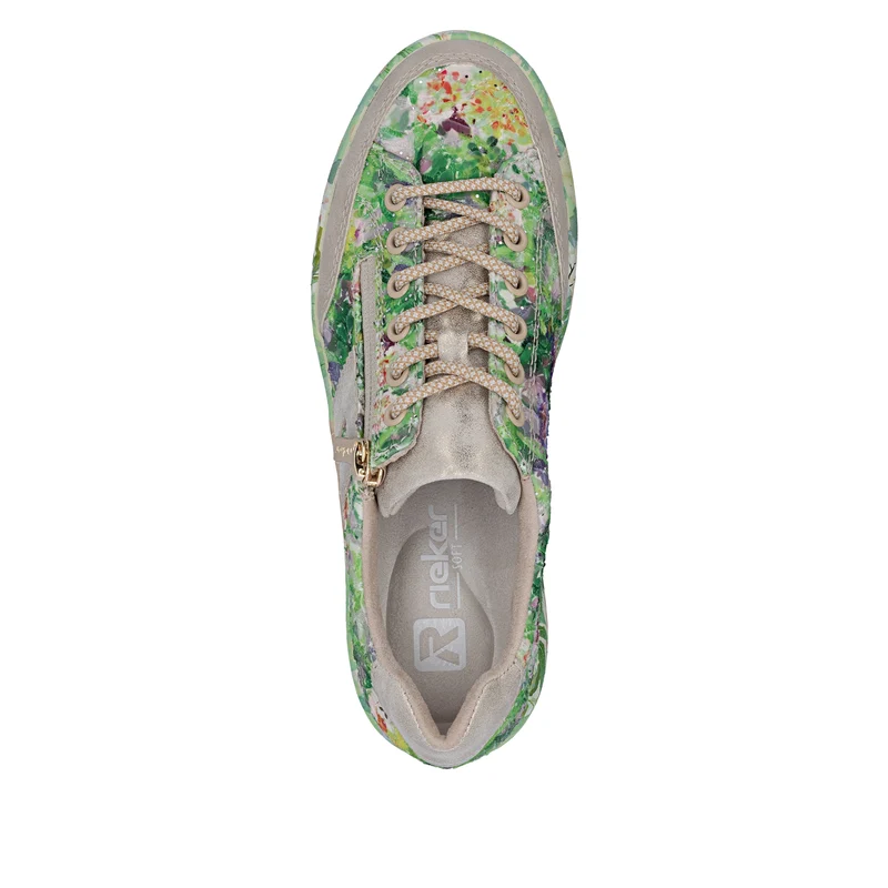 Rieker Damen-Plateau-Sneaker | Grün mit Blumenmuster