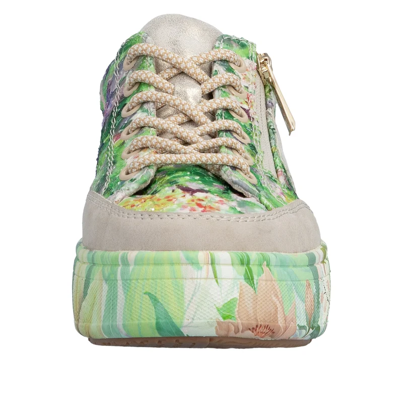 Rieker Damen-Plateau-Sneaker | Grün mit Blumenmuster