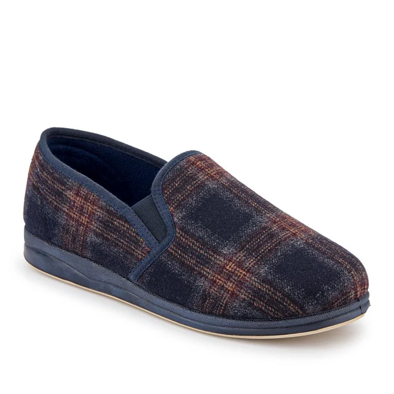 Wide Fit Memory Foam Slippers - QING42012 / 327 973 - Navy