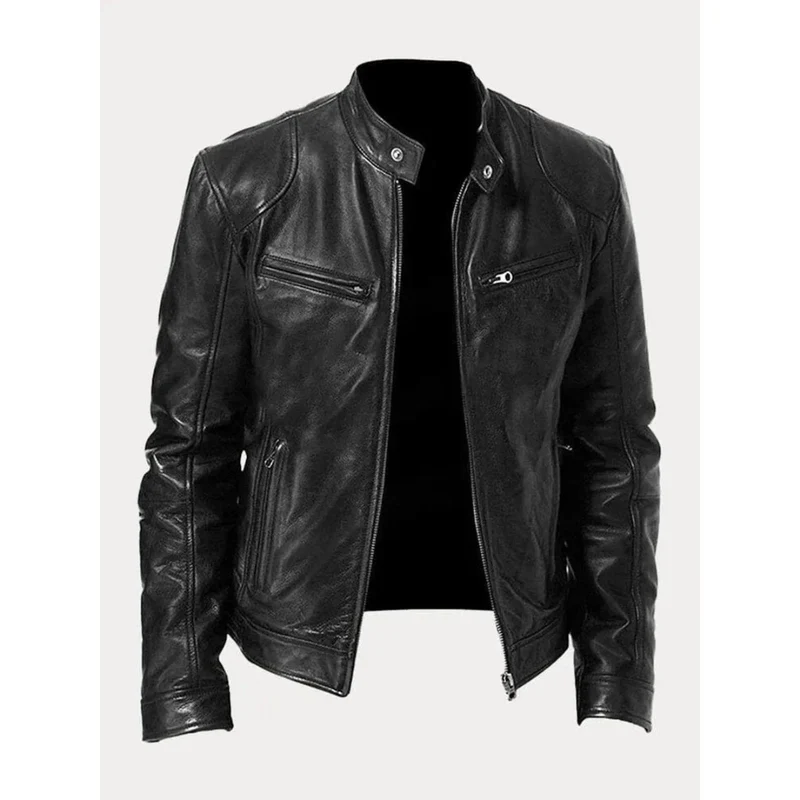 Michel | Herren Slim Fit Biker Jacke aus Kunstleder