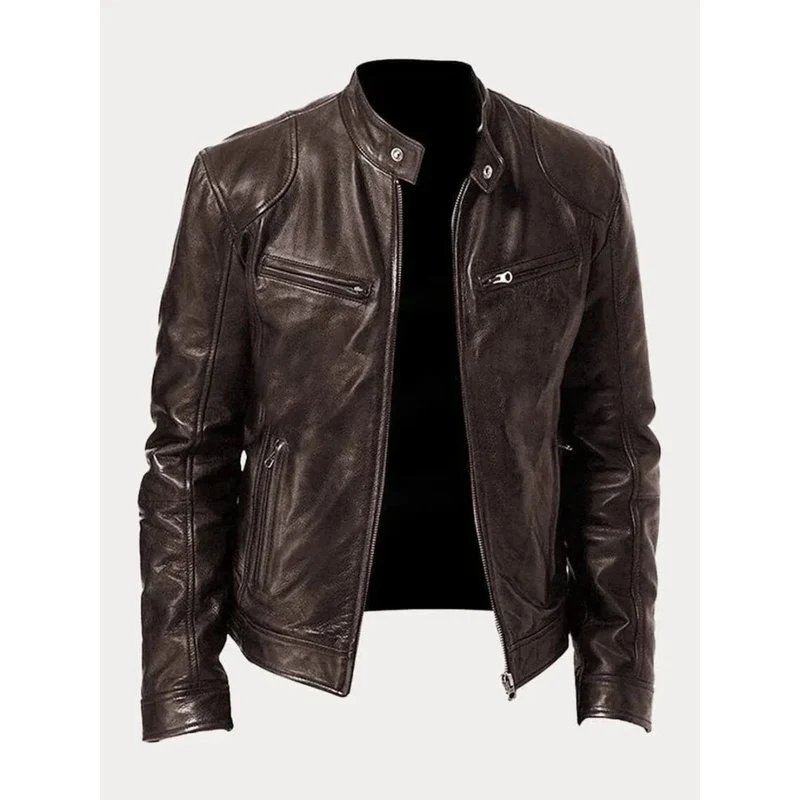 Michel | Herren Slim Fit Biker Jacke aus Kunstleder