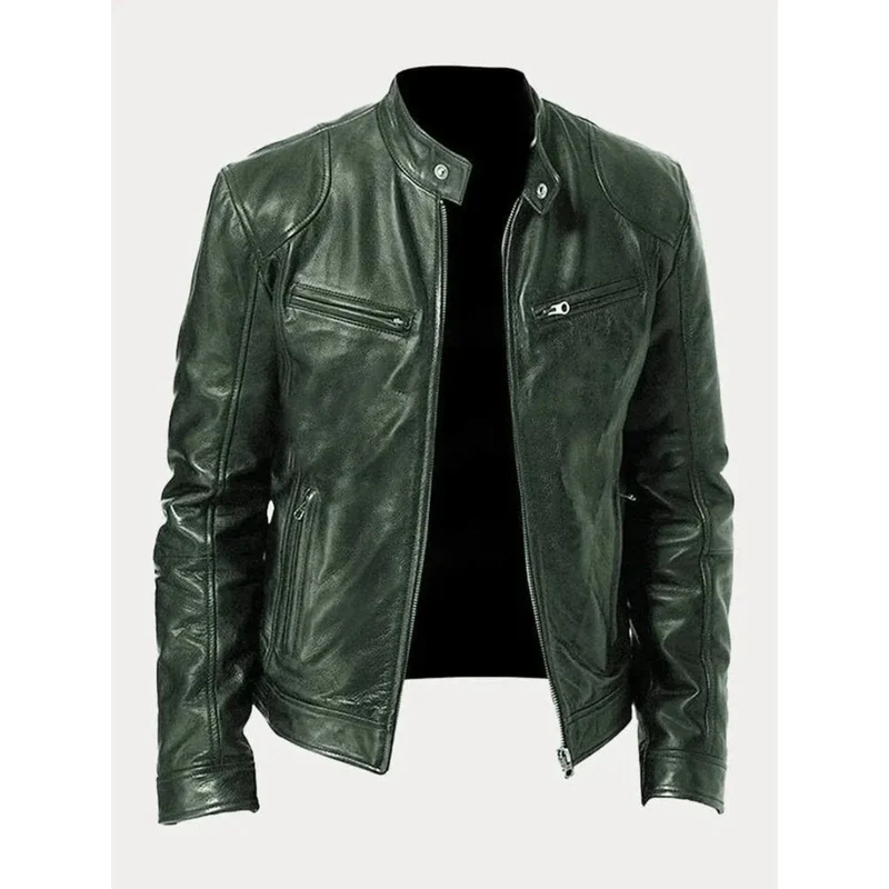 Michel | Herren Slim Fit Biker Jacke aus Kunstleder