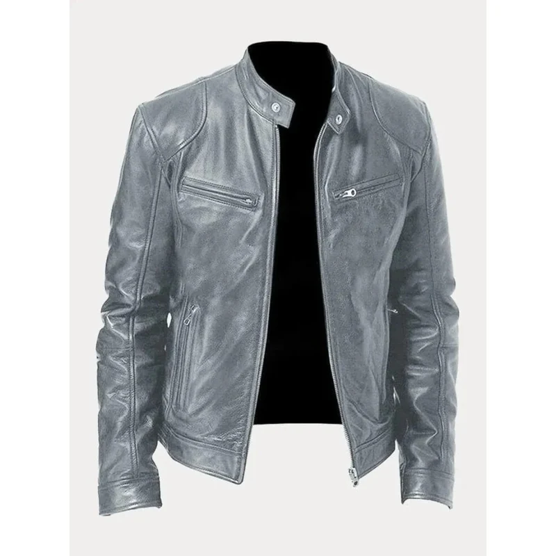 Michel | Herren Slim Fit Biker Jacke aus Kunstleder
