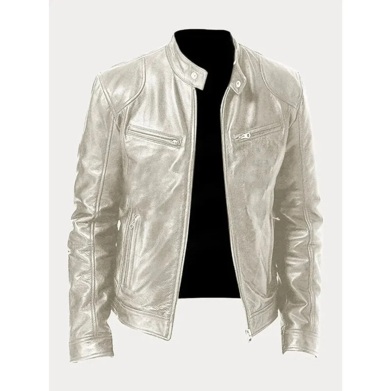 Michel | Herren Slim Fit Biker Jacke aus Kunstleder