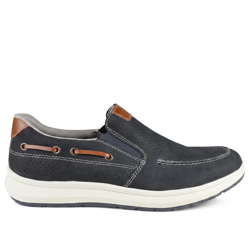 Rieker Leather Elastic Fit Slip On Shoes - RKR43062 / 330 548 - Navy