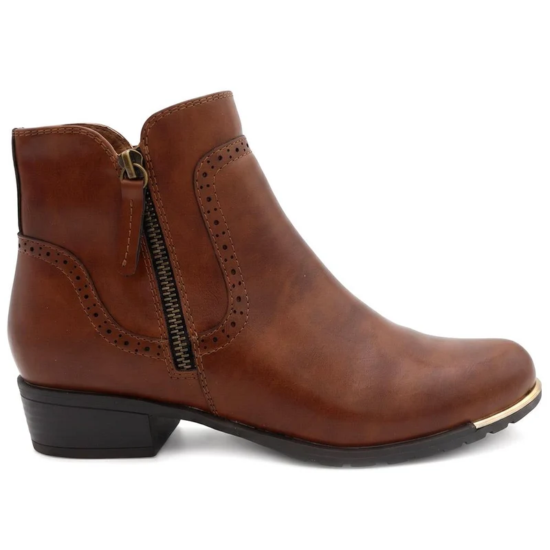 Zip Fasten Brogue Trim Ankle Boots - WBINS44012 / 329 743 - Tan