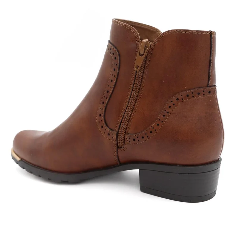 Zip Fasten Brogue Trim Ankle Boots - WBINS44012 / 329 743 - Tan