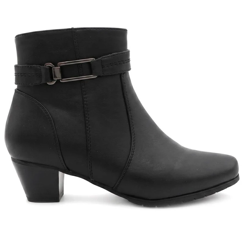 Wide Fit Smart Buckle Detail Ankle Boots - WBINS44006 / 329 745 - Black
