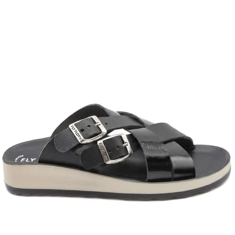Fly Flot Strappy Dual Buckle Slip On Sandals - FLY43010 / 328 646 - Black
