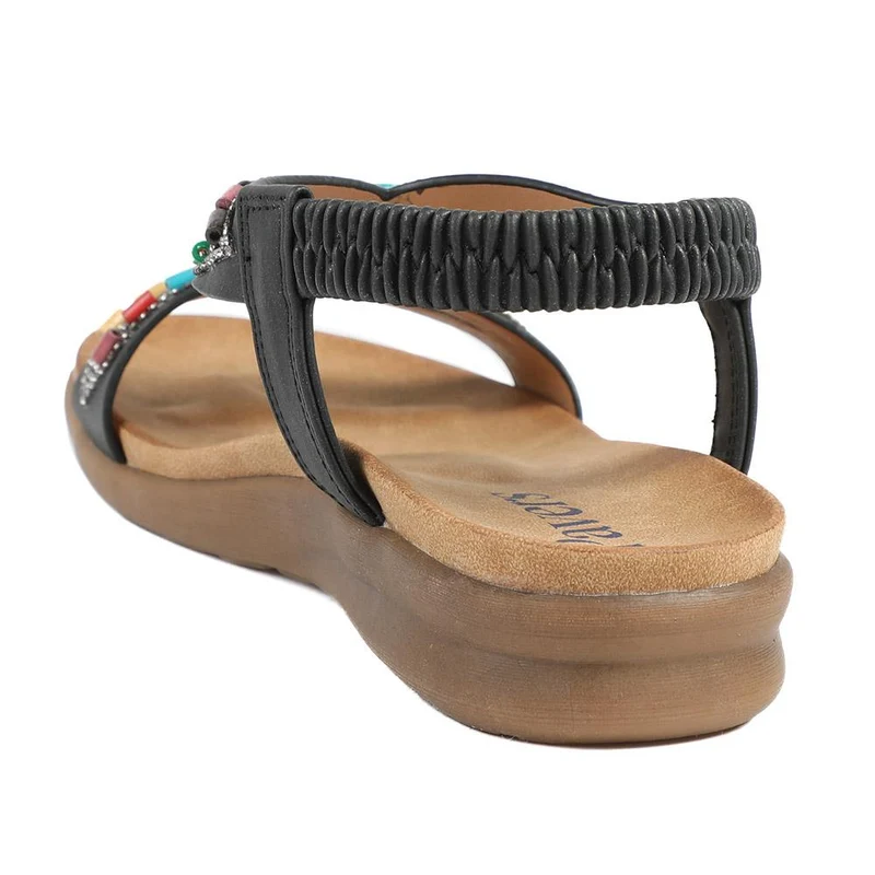 Elasticated Embellished Slingback Sandals - BAIZH43002 / 328 880 - Black