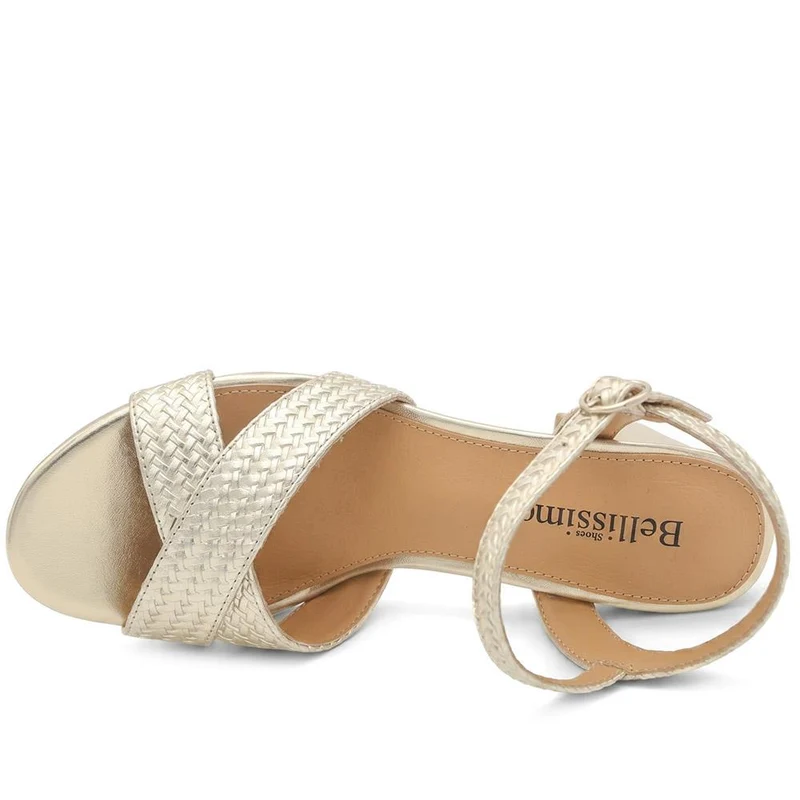 Bellissimo Woven Strap Block Heel Sandals - BELSANYI43007 / 329 147 - Gold