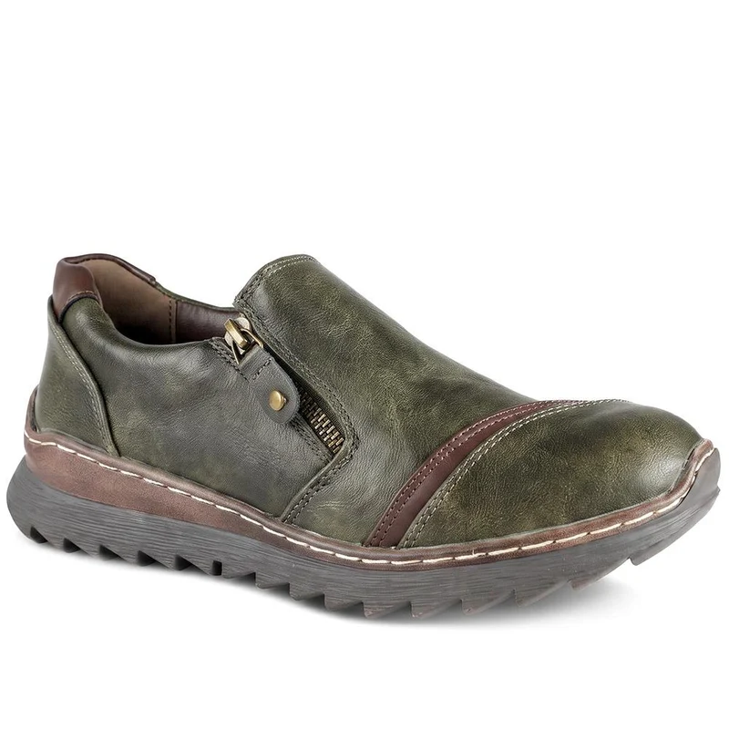 Zip Up Platform Heel Shoes - LECHE44020 / 329 762 - Khaki