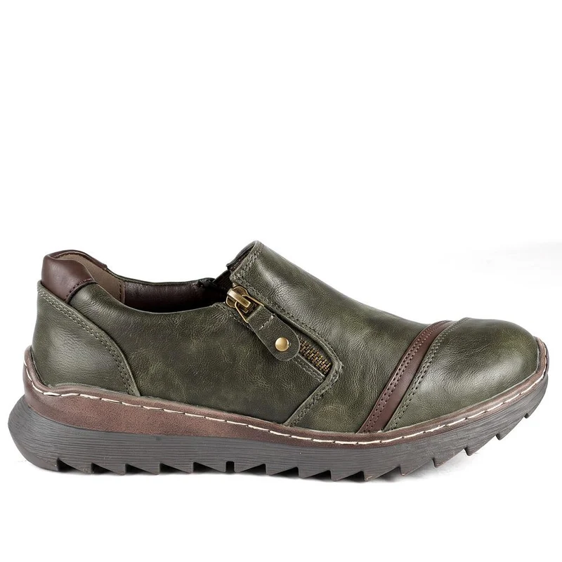 Zip Up Platform Heel Shoes - LECHE44020 / 329 762 - Khaki