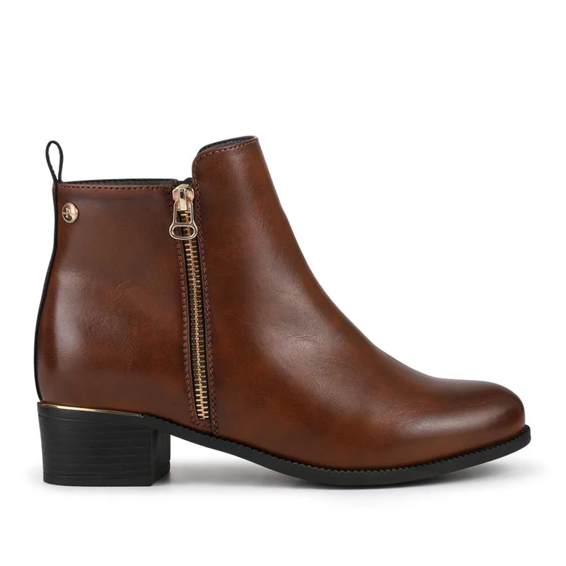 Wide Fit Smart Zip Up Ankle Boots - WOIL42015 / 328 132 - Tan