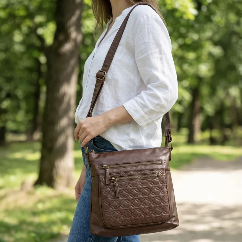 Multi-Zip Cross-Body Bag - WAHT41001 / 327 237 - Brown