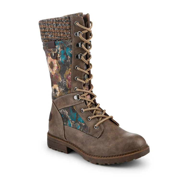 Tall Lace Up Boots With Knitted Ankle Cuff - BRK42014 / 328 328