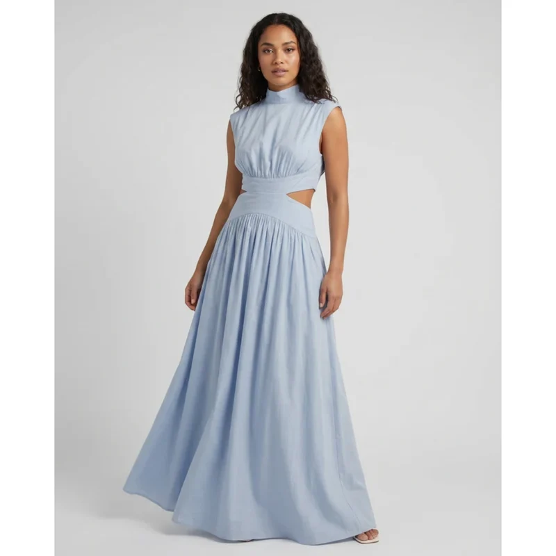 Hanna | Damen Langarm Maxikleid mit Cut-Out