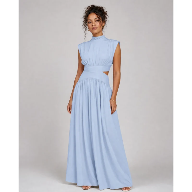 Hanna | Damen Langarm Maxikleid mit Cut-Out