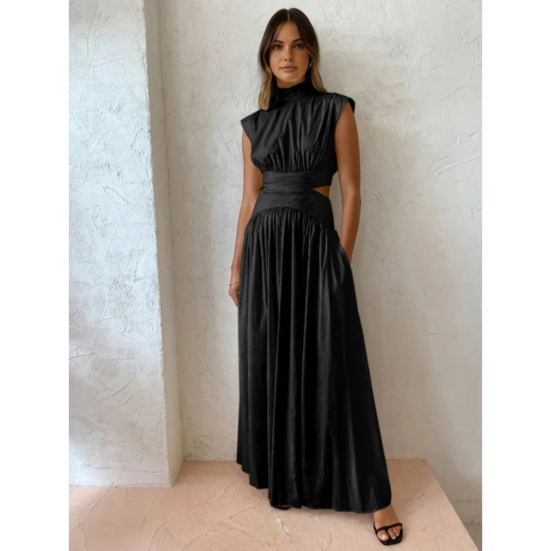 Hanna | Damen Langarm Maxikleid mit Cut-Out