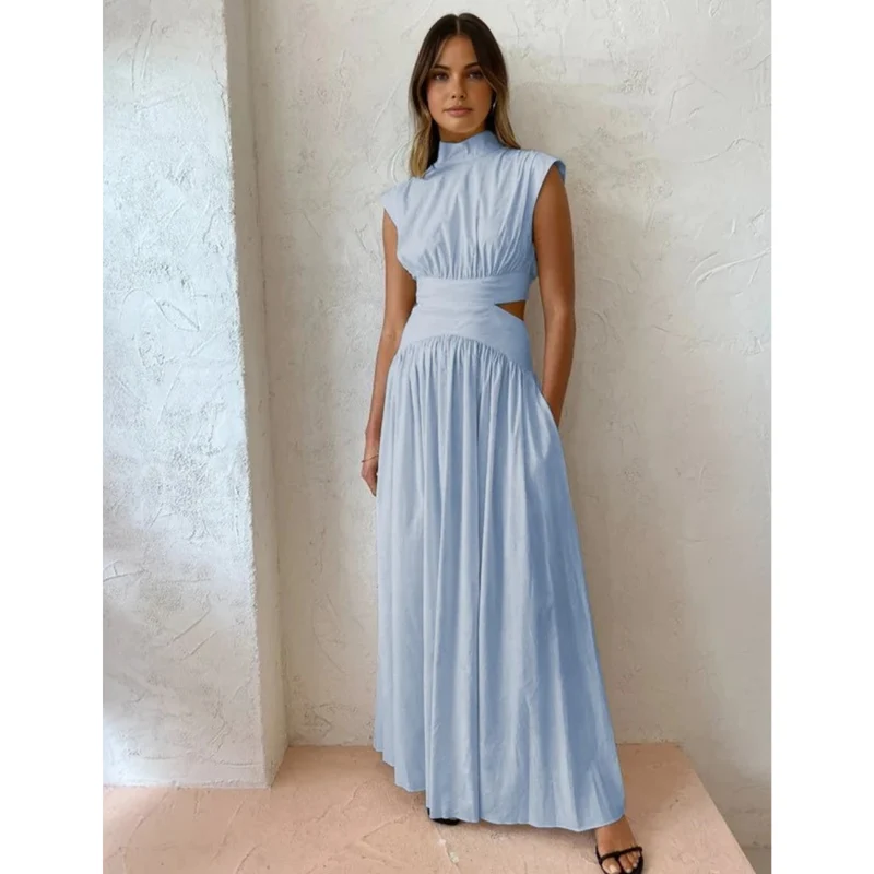 Hanna | Damen Langarm Maxikleid mit Cut-Out