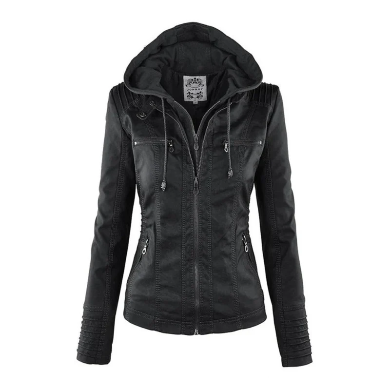 Isabella | Damen Kunstleder Jacke mit Kapuze