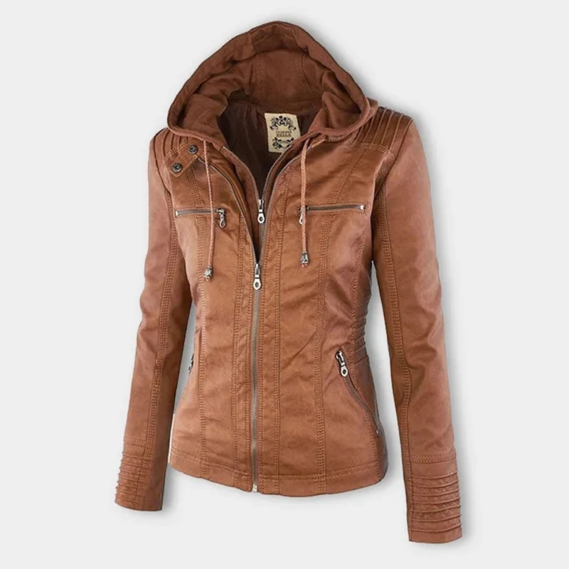 Isabella | Damen Kunstleder Jacke mit Kapuze
