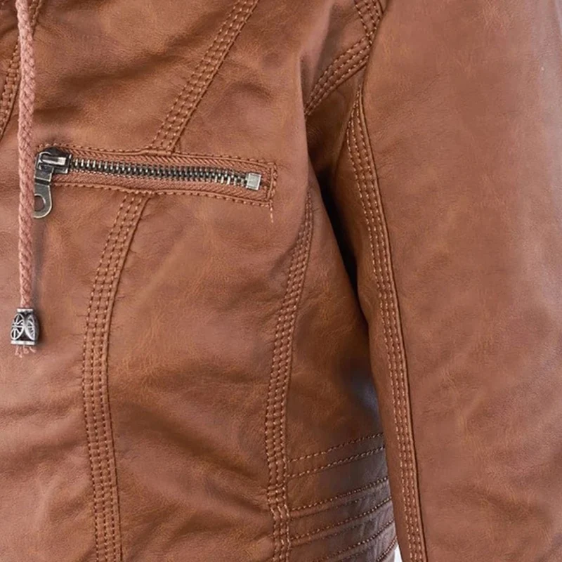 Isabella | Damen Kunstleder Jacke mit Kapuze