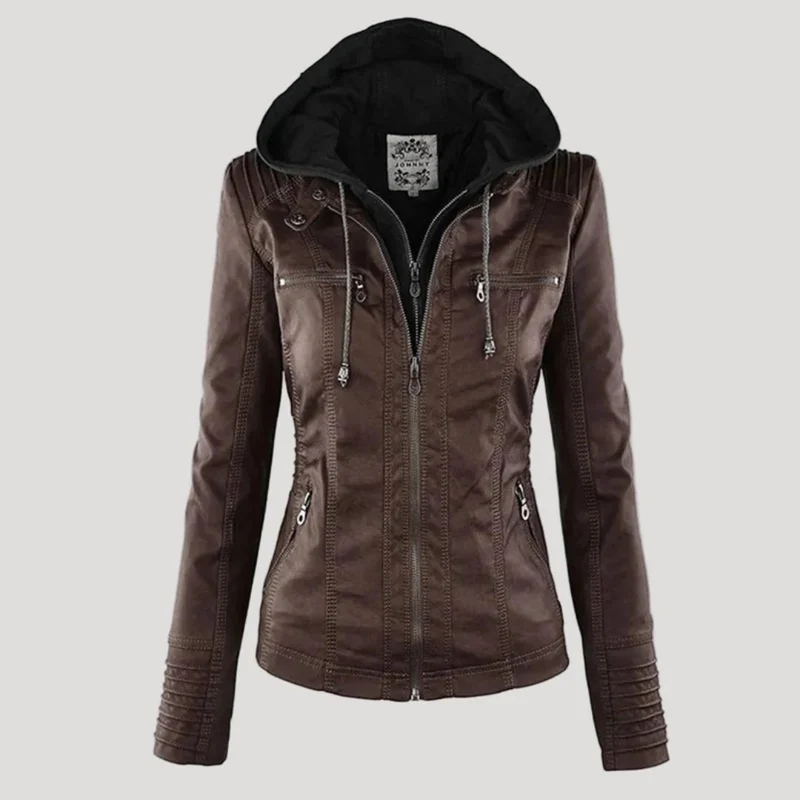 Isabella | Damen Kunstleder Jacke mit Kapuze