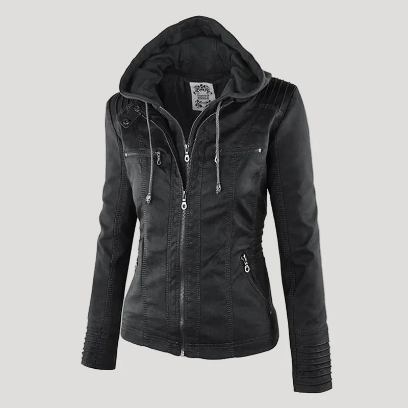 Isabella | Damen Kunstleder Jacke mit Kapuze