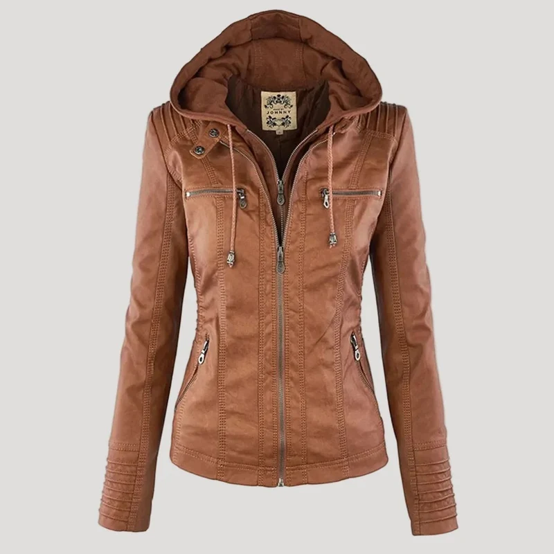 Isabella | Damen Kunstleder Jacke mit Kapuze