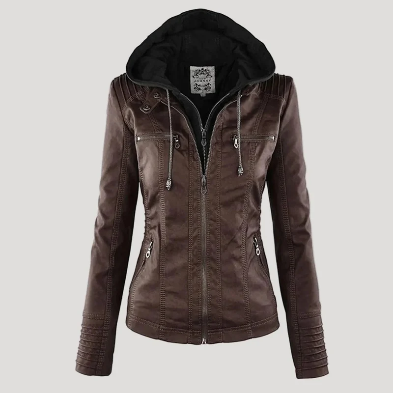 Isabella | Damen Kunstleder Jacke mit Kapuze
