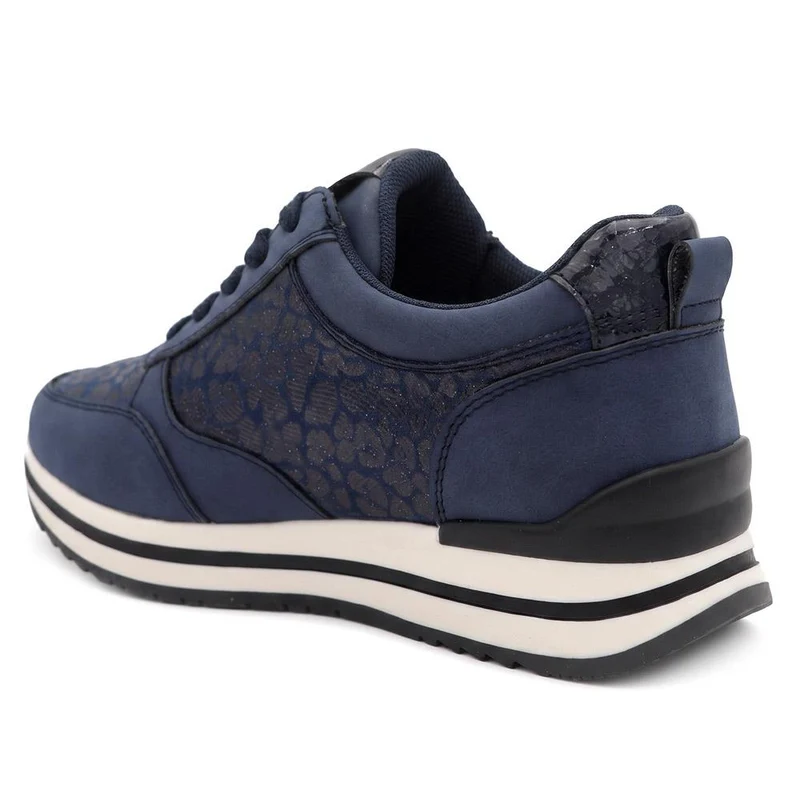 Wide Fit Zip & Lace Trainers W/ Cushioned Sole - WBINS44042 / 329 618 - Navy-Leopard
