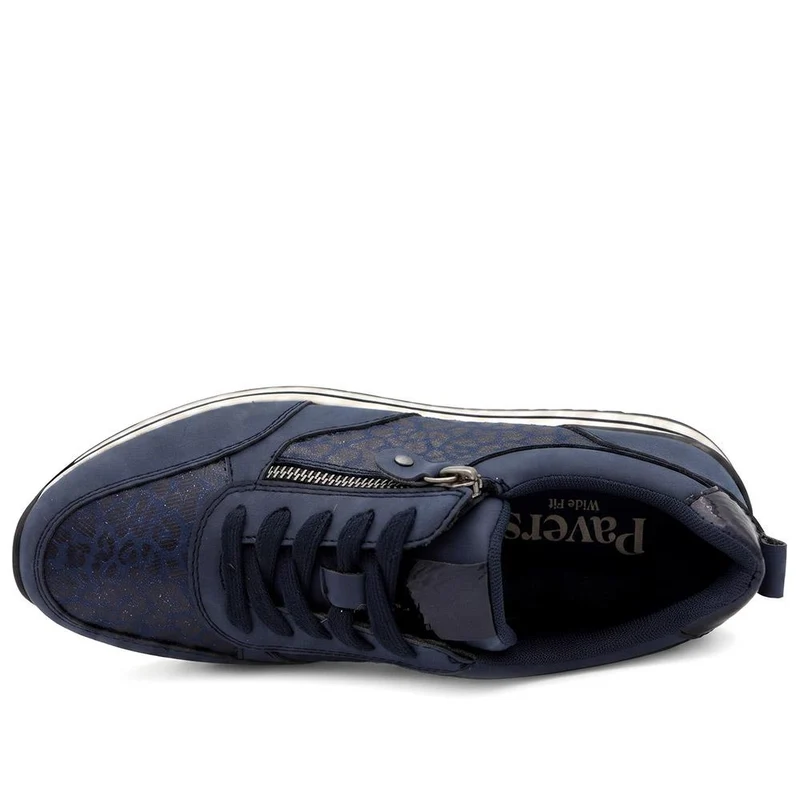 Wide Fit Zip & Lace Trainers W/ Cushioned Sole - WBINS44042 / 329 618 - Navy-Leopard