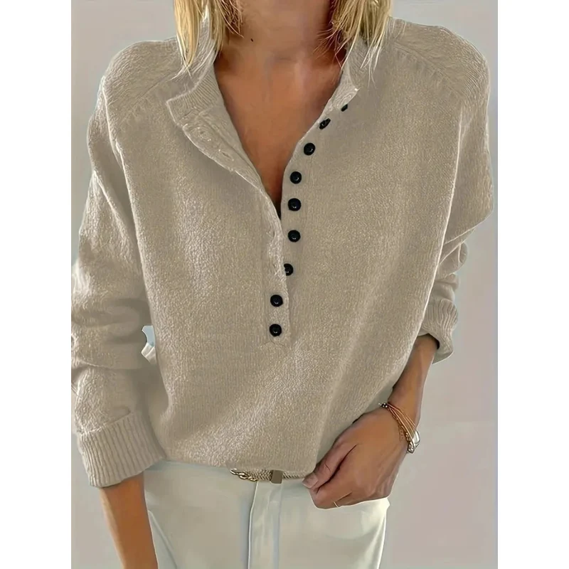 Charlotte | Damen V Ausschnitt Strickpullover mit Knöpfen