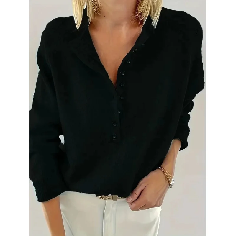 Charlotte | Damen V Ausschnitt Strickpullover mit Knöpfen