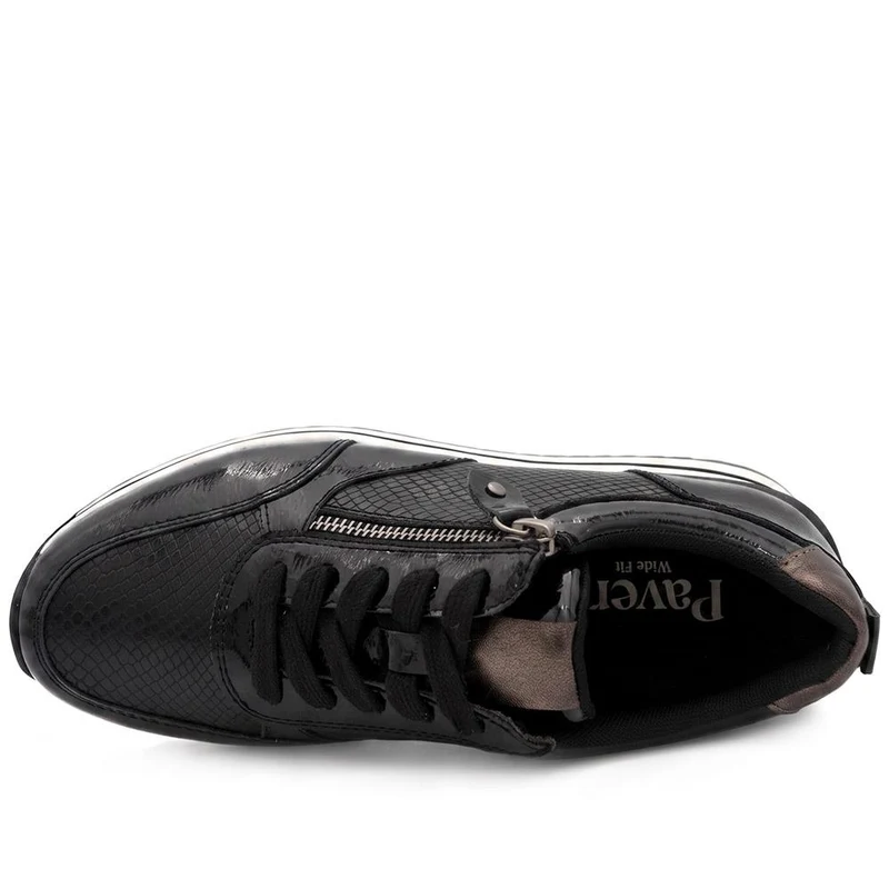 Wide Fit Zip & Lace Trainers W/ Cushioned Sole - WBINS44042 / 329 618 - Black Patent