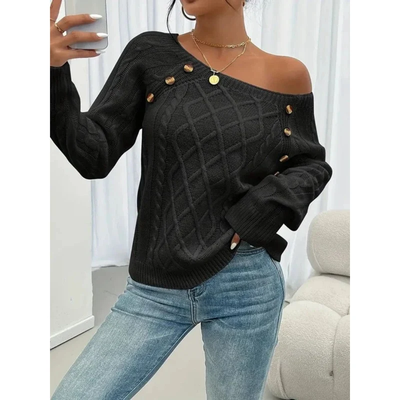 Elfriede | Damen Strickpullover mit Knöpfen Langarm