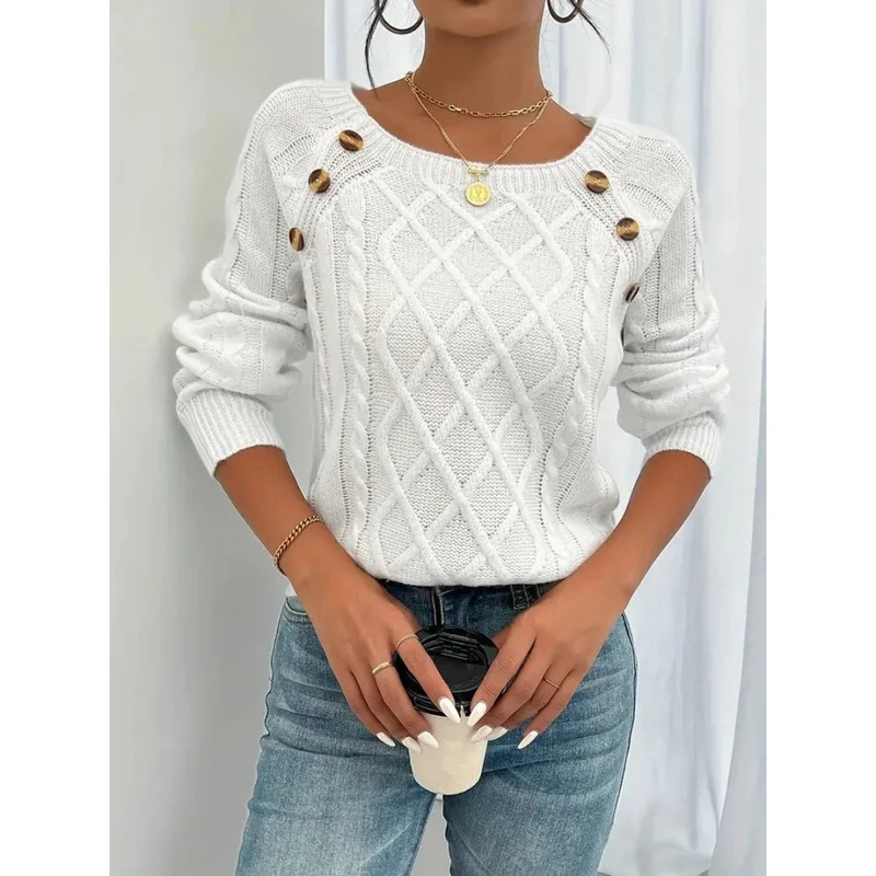 Elfriede | Damen Strickpullover mit Knöpfen Langarm