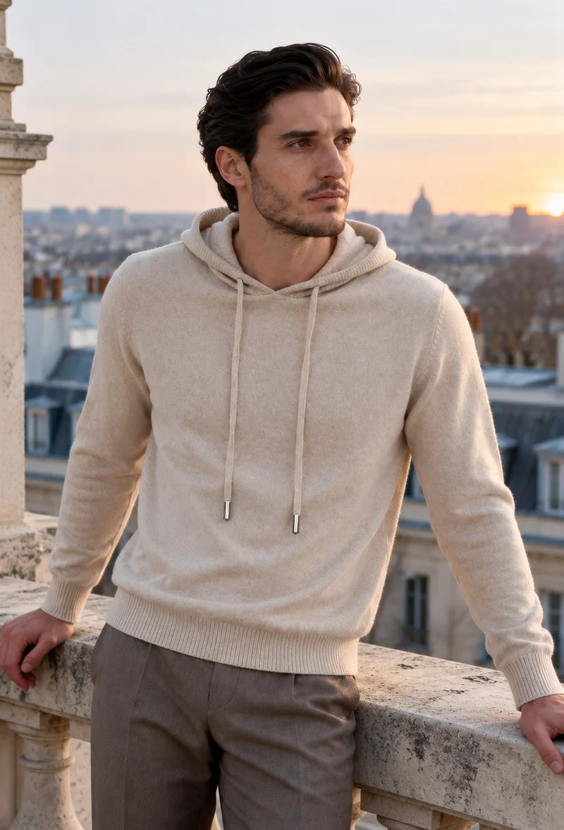 Herren-Sweatshirt aus Strick mit verstellbarer Kapuze – Sébastien