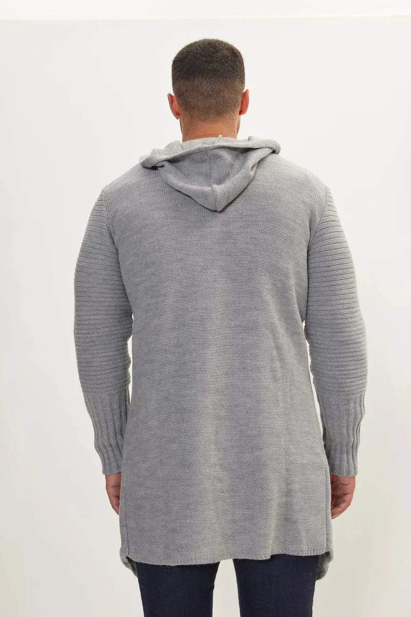 Langer Strickcardigan mit Kapuze und Knöpfen – Baptiste