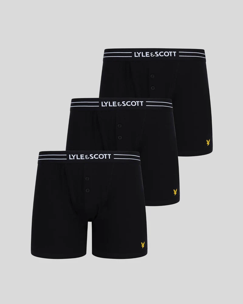 Lyle & Scott Lewis Herren-Badehosen mit Knopfleiste | 3er-Pack | Schwarz