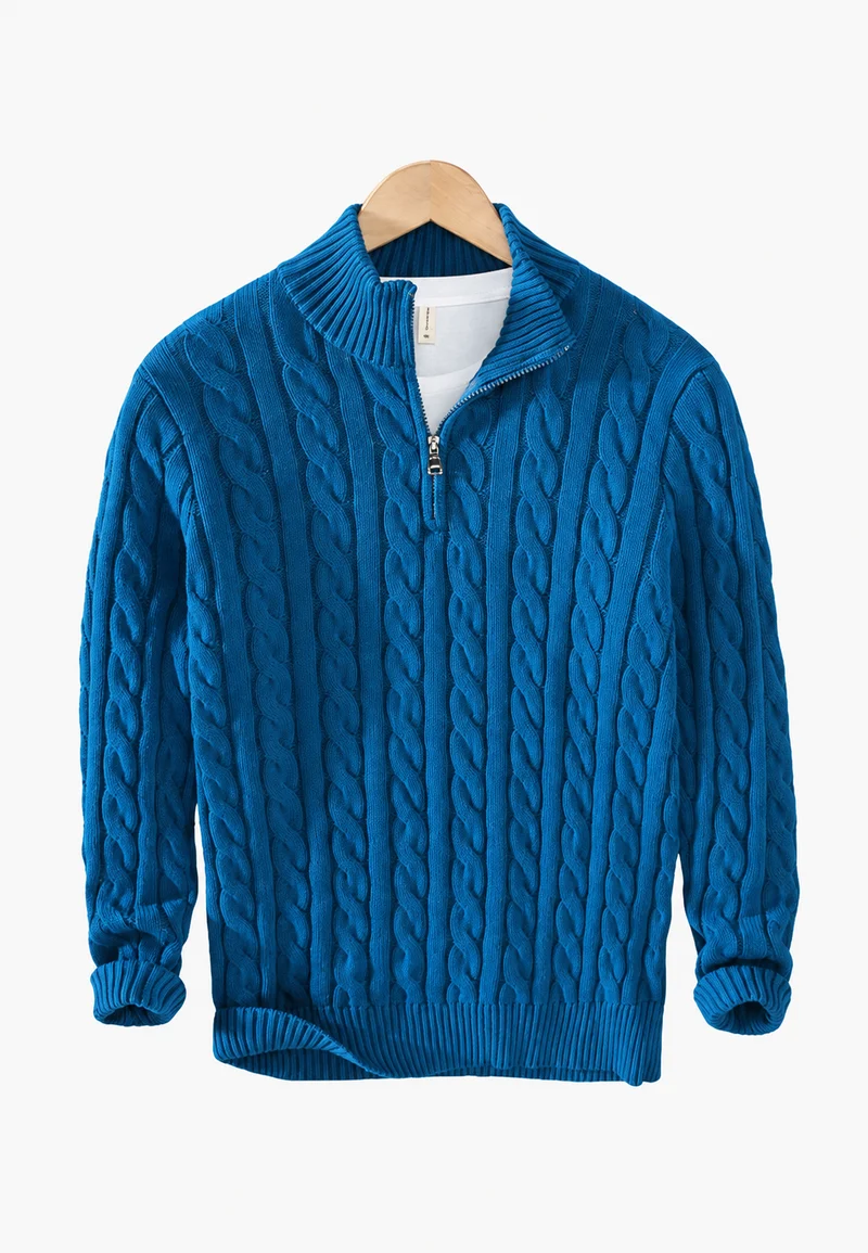 Strickpullover mit Zopfmuster und halbem Reißverschluss – Anselme