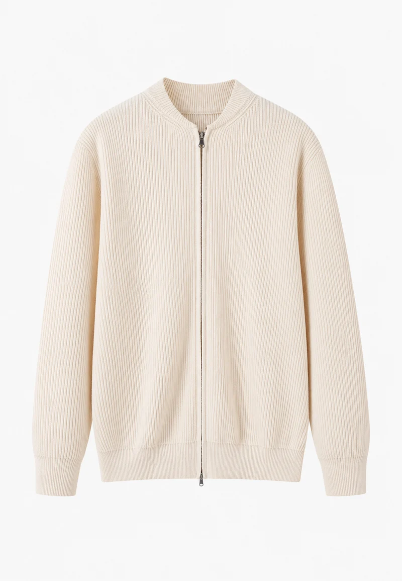 Herrenpullover mit Rippenstrick, hohem Kragen und halbem Reißverschluss – Blaise