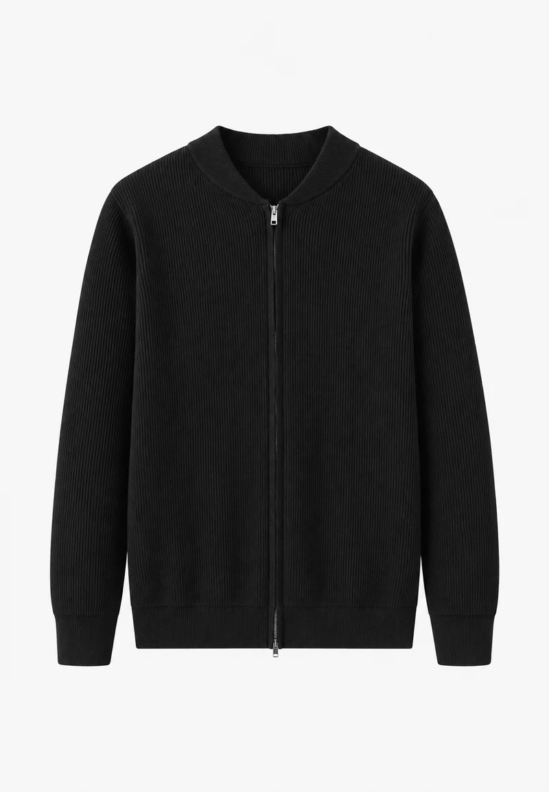Herrenpullover mit Rippenstrick, hohem Kragen und halbem Reißverschluss – Blaise